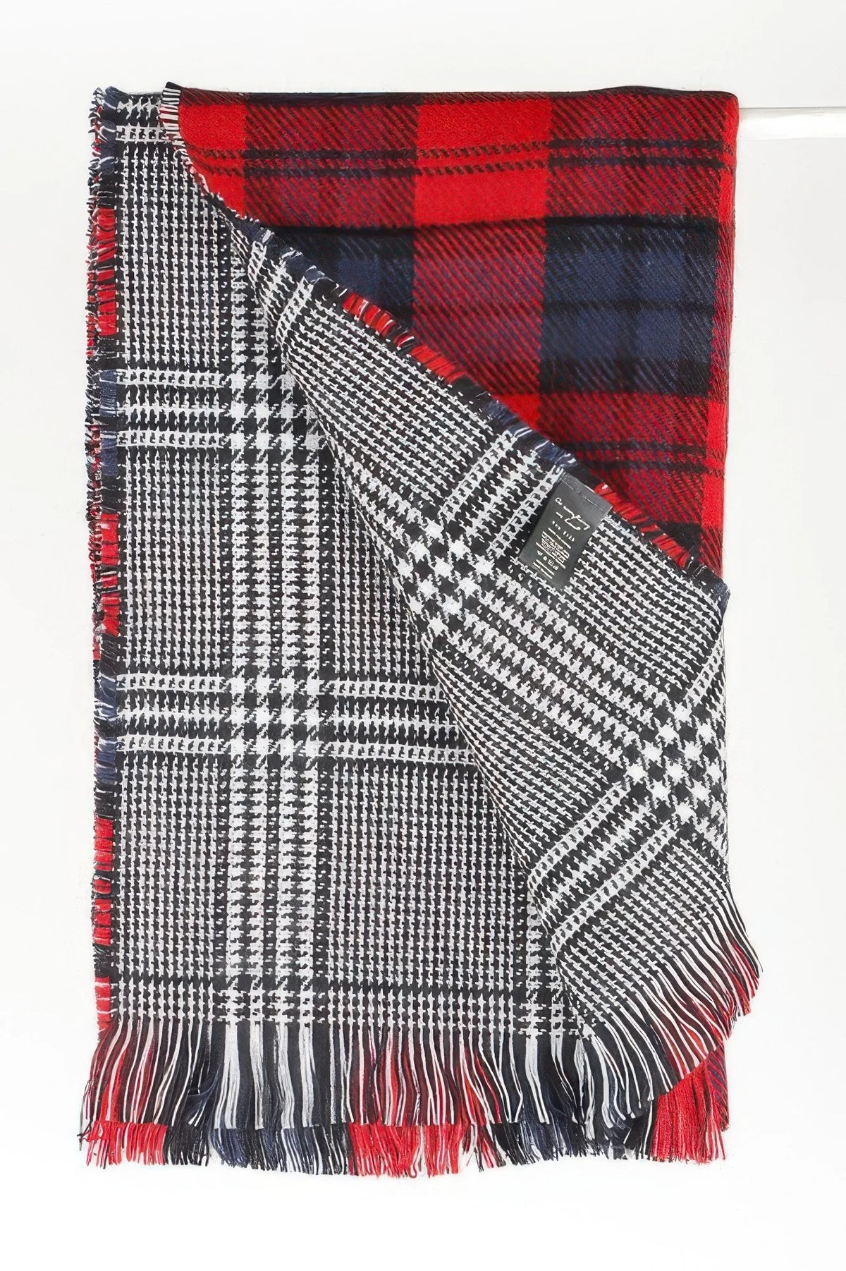 Plaid Fringe Scarf, Soft Oversized Winter Wrap 30x78 in – image 5