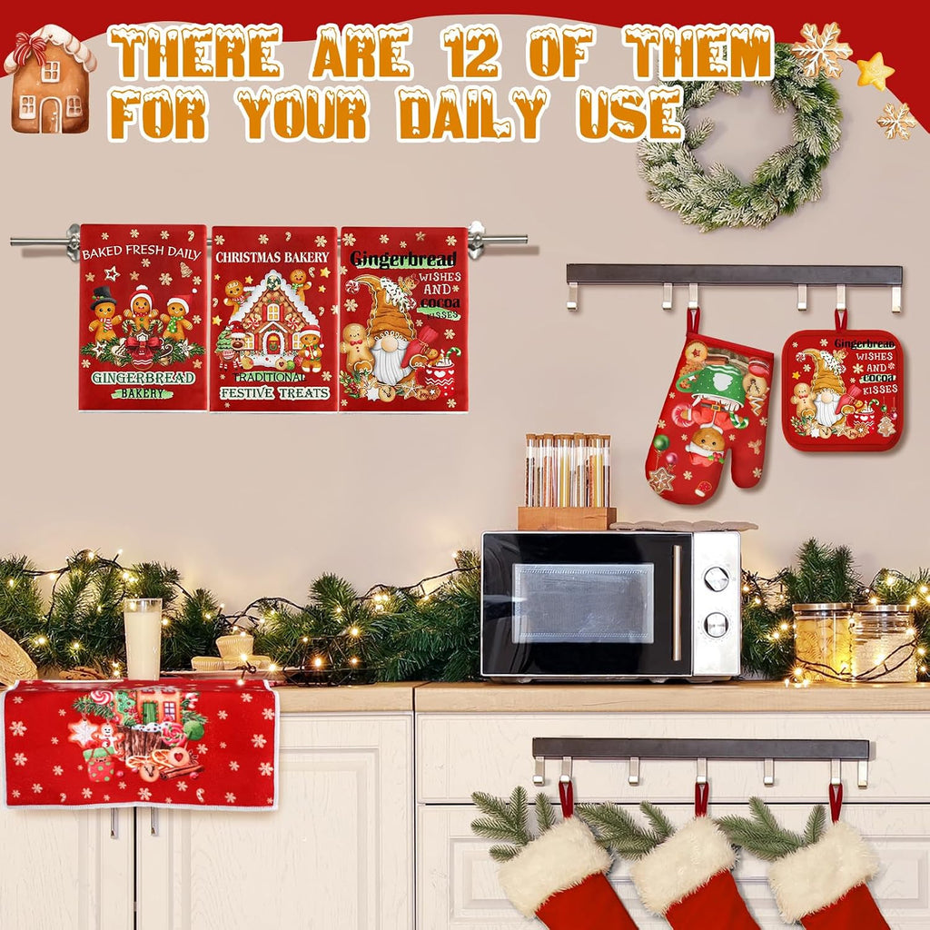Gingerbread Christmas Kitchen Towel, Mitt and Pot Holder Set, 12 Pc – image 5