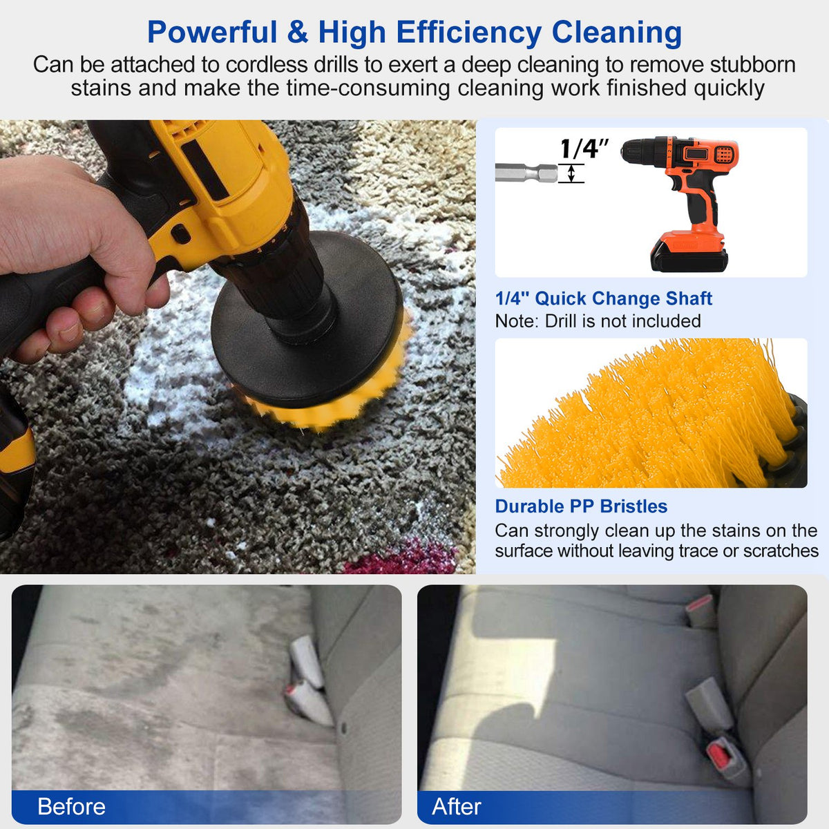 Drill Brush Attachment Set – 3 Pc Power Scrubber Cleaning Brushes – image 12