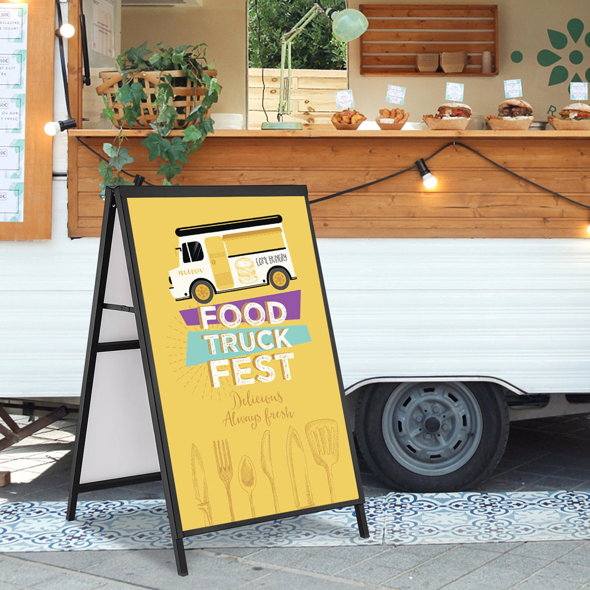 A-Frame Sidewalk Sign, 24 x 36 Inch Double-Sided Steel Sandwich Board