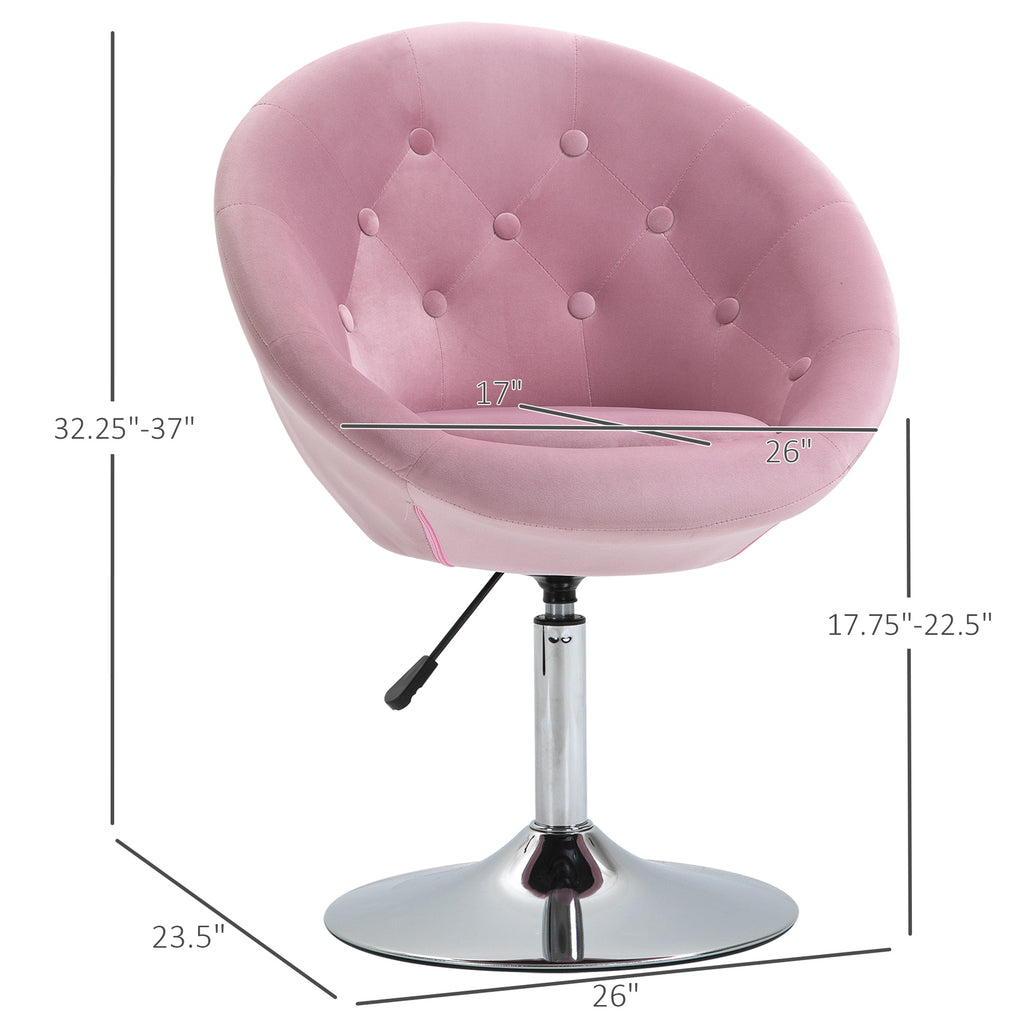 Pink Tufted Swivel Vanity Chair with Chrome Base, Height Adjustable – image 3