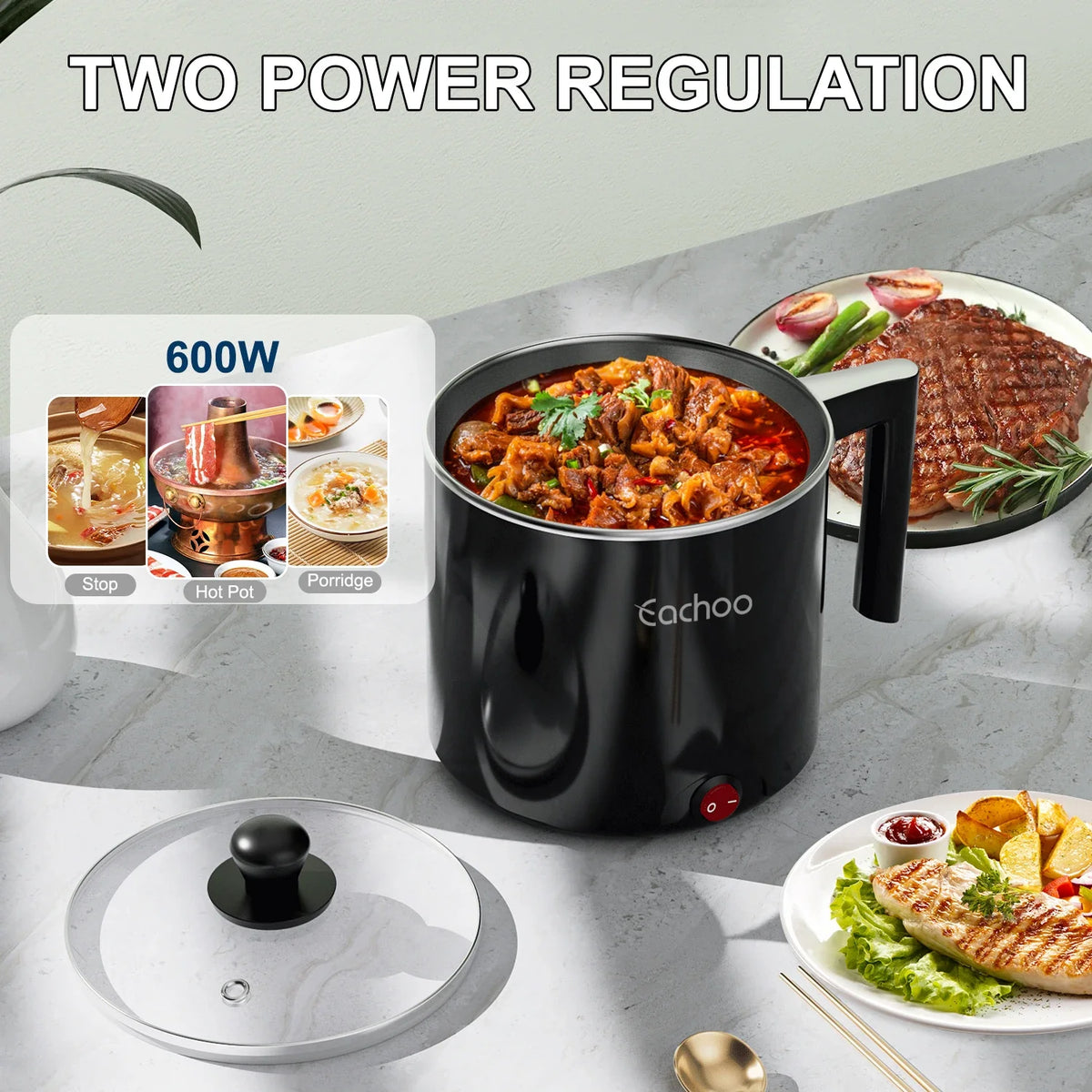 Electric Hot Pot 1.5L, 600W Mini Cooker with Stainless Steel Pot – image 5