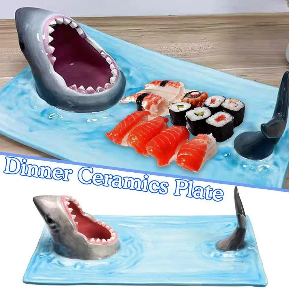 Shark Ceramic Serving Plate – Hand-Painted Sushi & Snack Platter – image 3