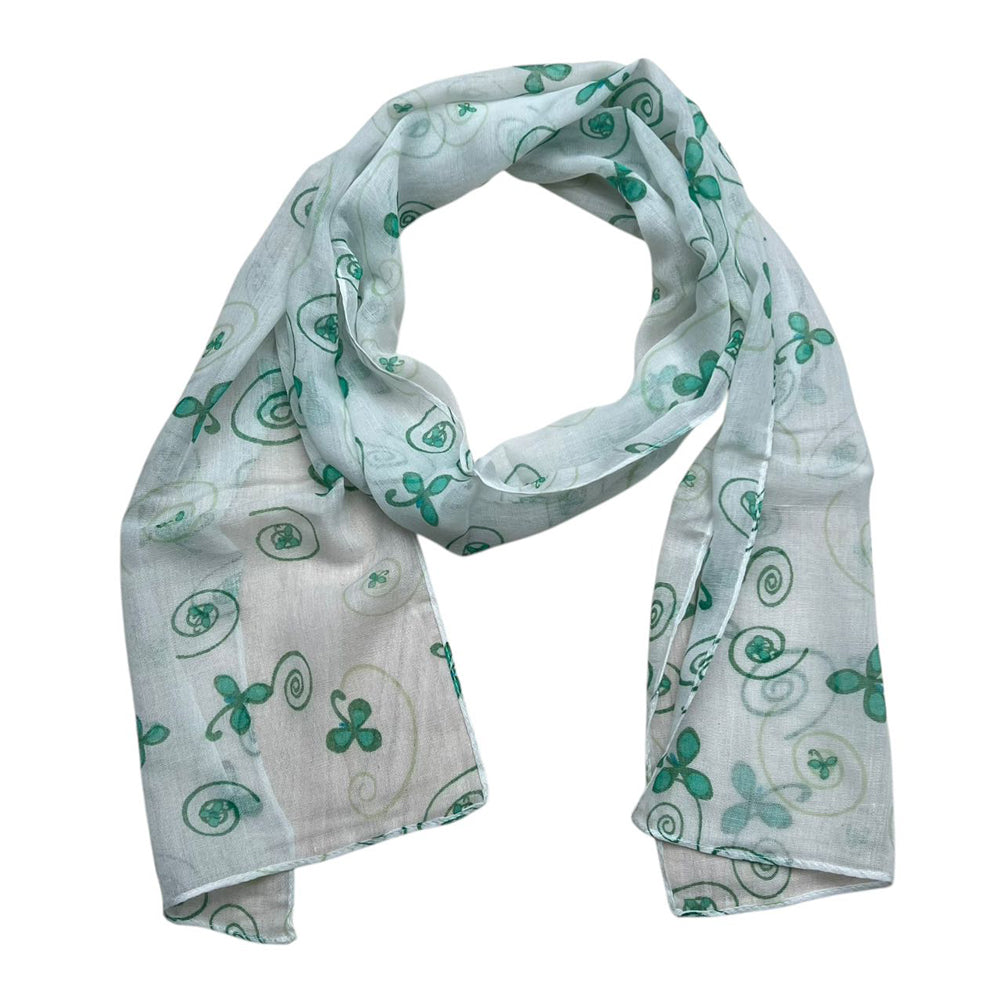 Skinny Scarf, Lightweight Sheer White Printed Scarf, 60 x 11 in
