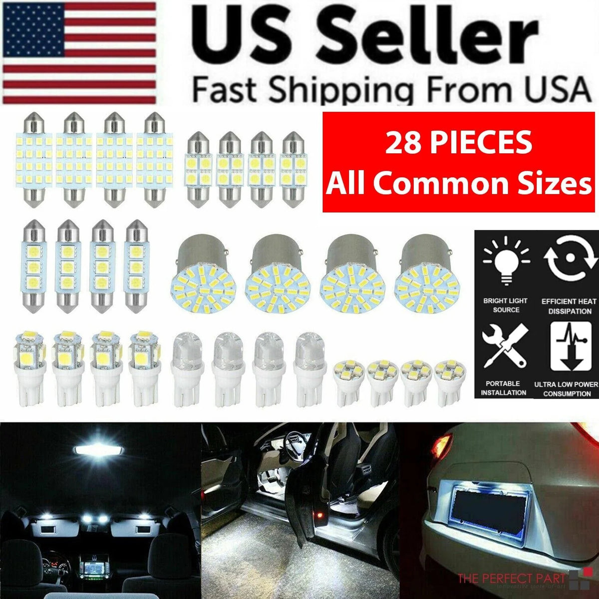 Car Interior LED Bulb Kit, 28 Pieces, 6000K White