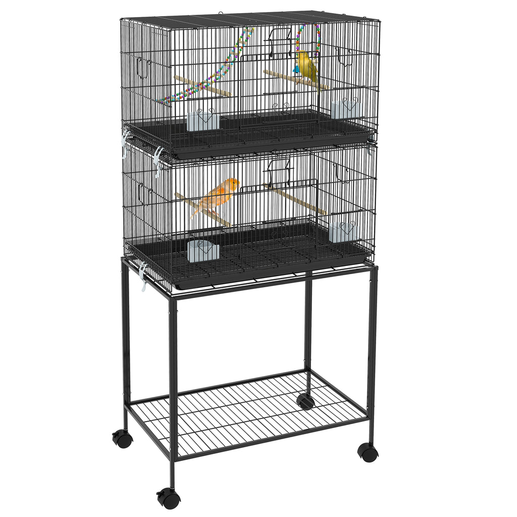 Double Stackable Bird Cage with Rolling Stand for Canaries, Black – image 1