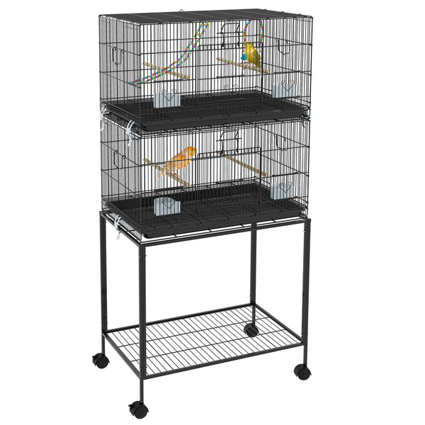 Double Stackable Bird Cage on Wheels W/ Stand, for Canaries