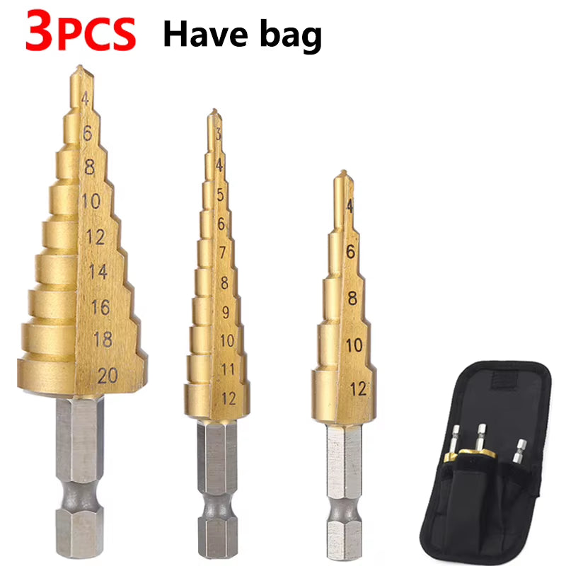 Step Drill Bit Set, Titanium-Coated HSS Cone Bits 4-32 mm