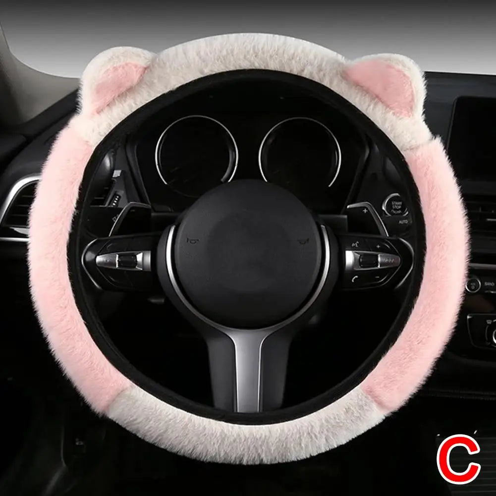 Plush Steering Wheel Cover with Cat Ears - Warm Non-Slip Winter Grip – image 9