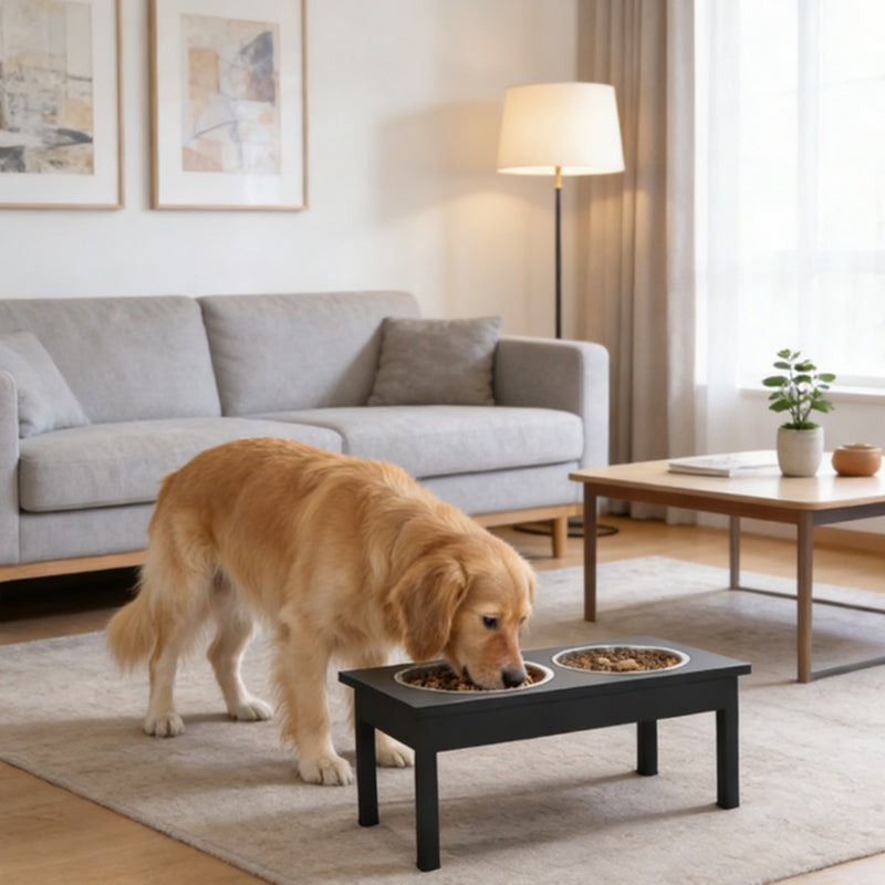 Pet Feeder Station with Storage, Raised 2-Bowl Dog Feeding Cabinet