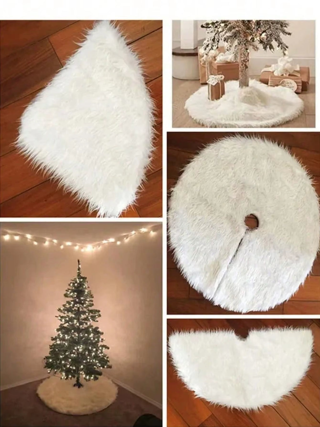 Christmas Tree Skirt - White Fluffy Plush 30-48in