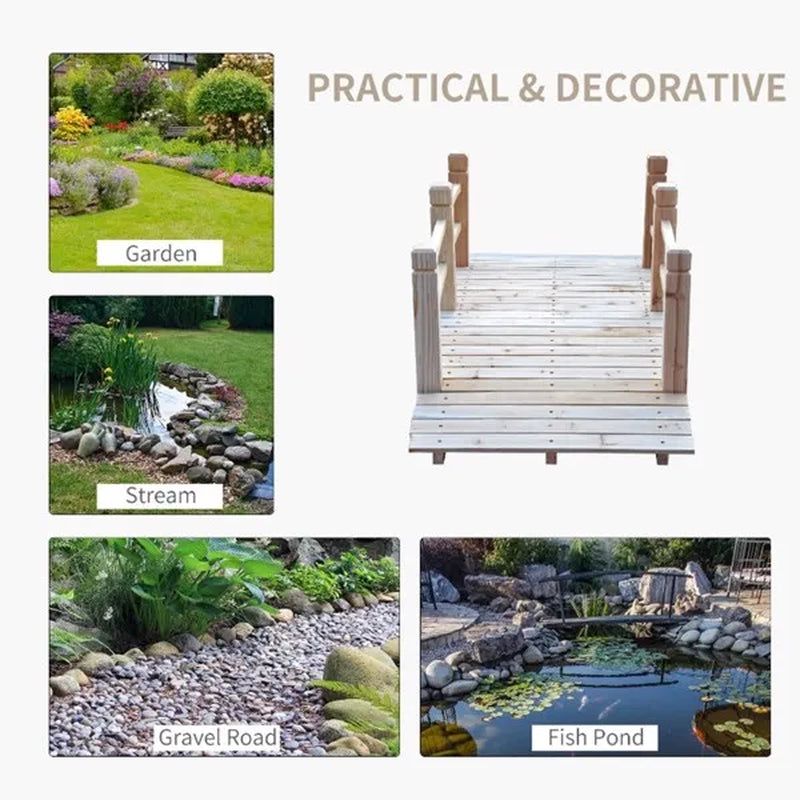 Wooden Garden Bridge 5 ft, Arched Fir Wood Footbridge 400 lb – image 4