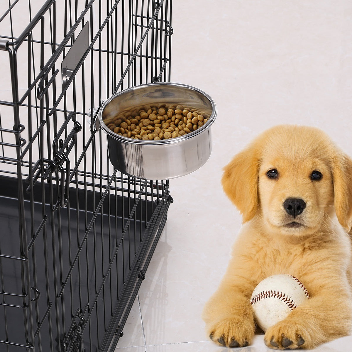 Dog Bowl for Crates, Stainless Steel Hanging Bowl with Clamp, M – image 9