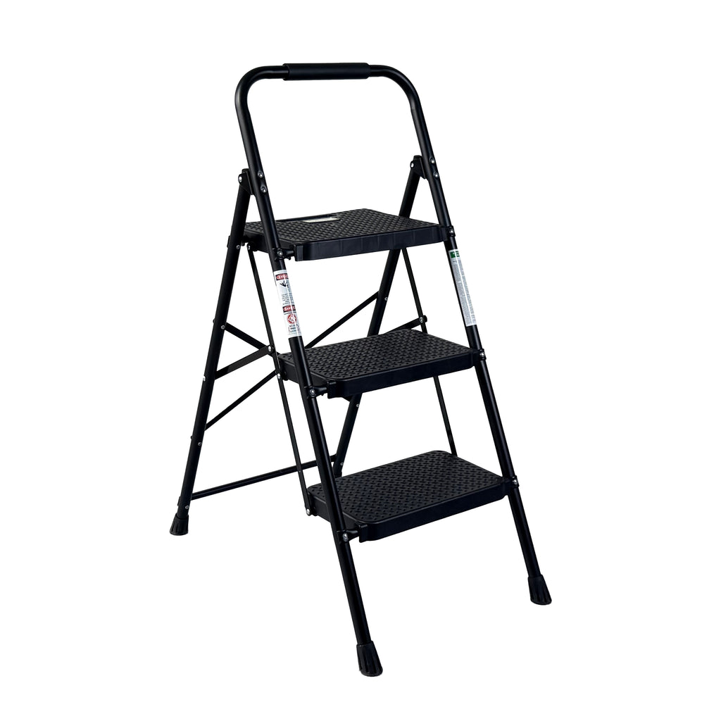 3 Step Ladder, Folding Steel Step Stool with Wide Anti-Slip Pedals – image 2