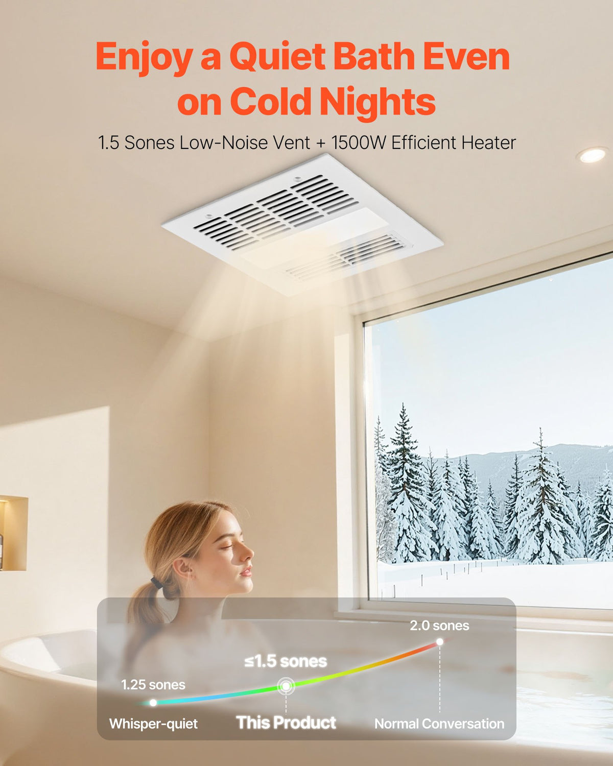 Bathroom Exhaust Fan with LED Light and 1500W Heater, 110 CFM, Remote – image 5