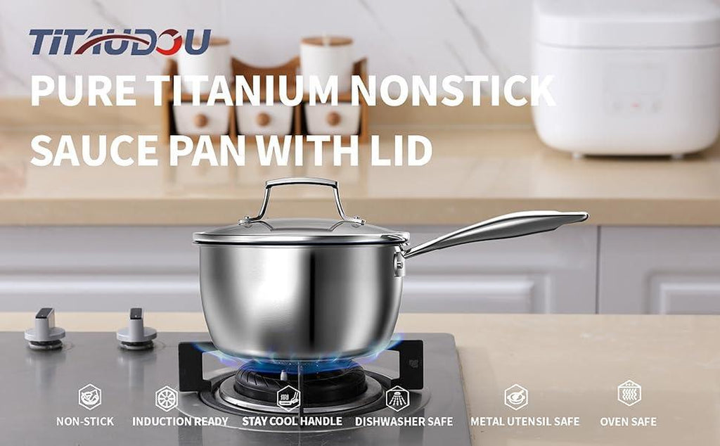 2.2 Quart Titanium Stainless Steel Saucepan With Glass Lid – image 5