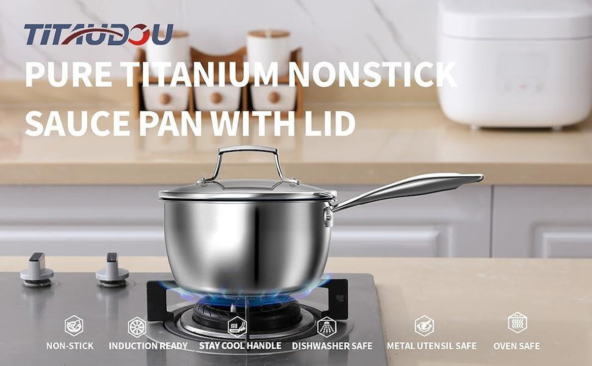 2.2 Quart Titanium Stainless Steel Saucepan With Glass Lid – image 5