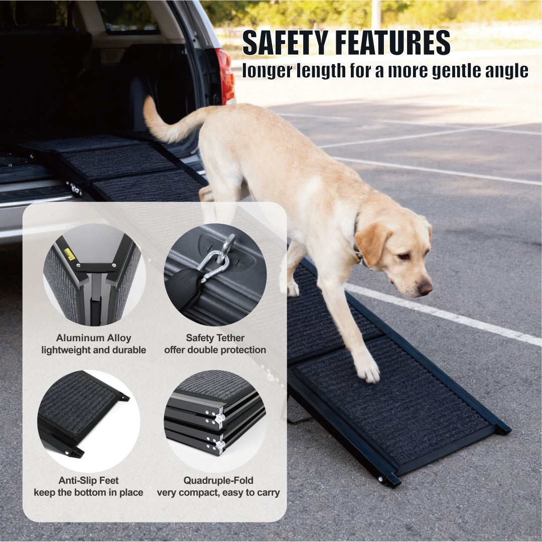Dog Ramp for Car 71 x 19.3 in, Four-Fold Aluminum with Rug Surface – image 14