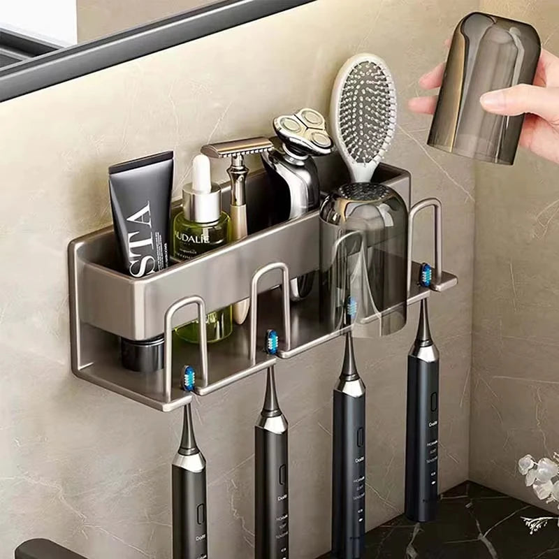 Toothbrush Holder - Wall-Mounted Aluminum Rack, Four-Person – image 2