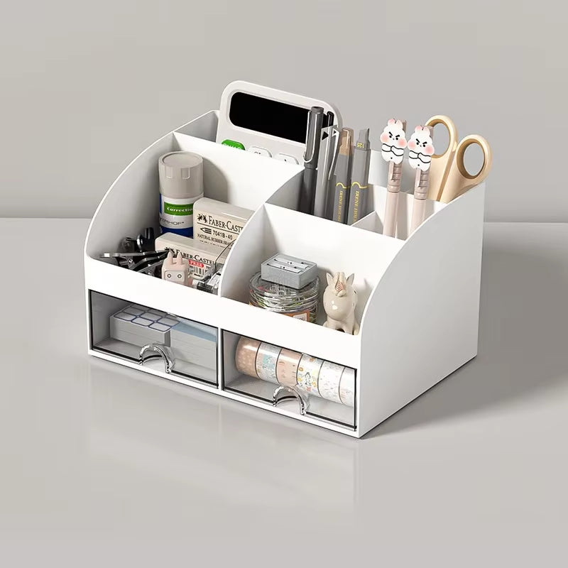 Desk Organizer Box with 6 Compartments and 2 Drawers