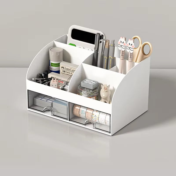 Desk Organizer Box with 6 Compartments and 2 Drawers