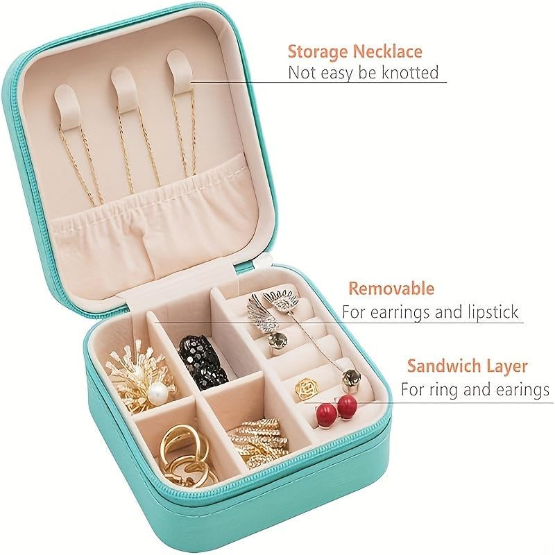 Mini Travel Jewelry Box Set of 15, PU Leather, Pink Green White – image 16