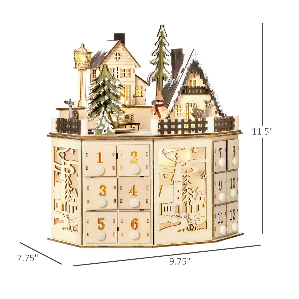 Light-Up Christmas Advent Calendar, Wooden Village with Drawers – image 3