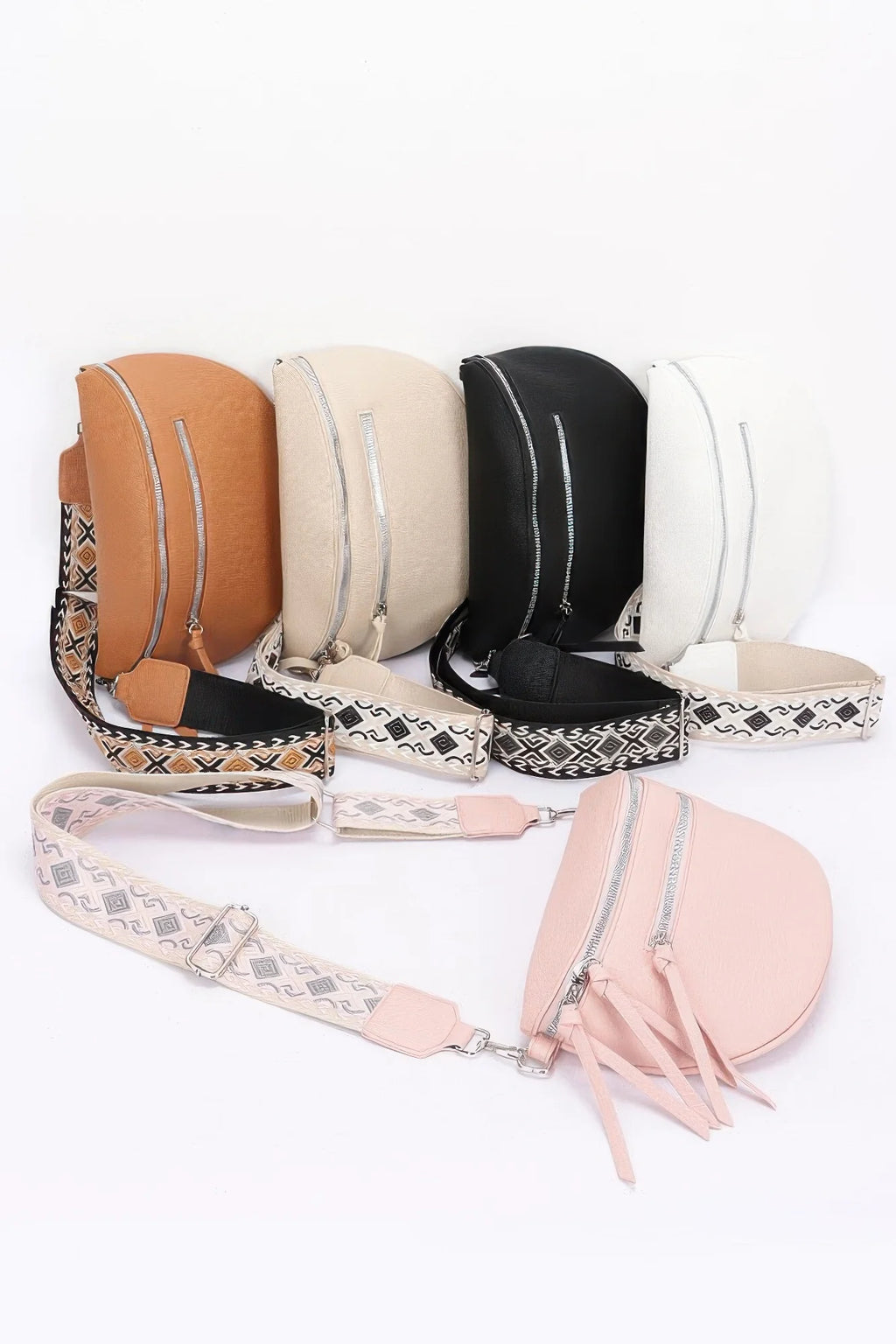 Crossbody Belt Bag – Faux Leather Zip Waist Bag, White – image 13