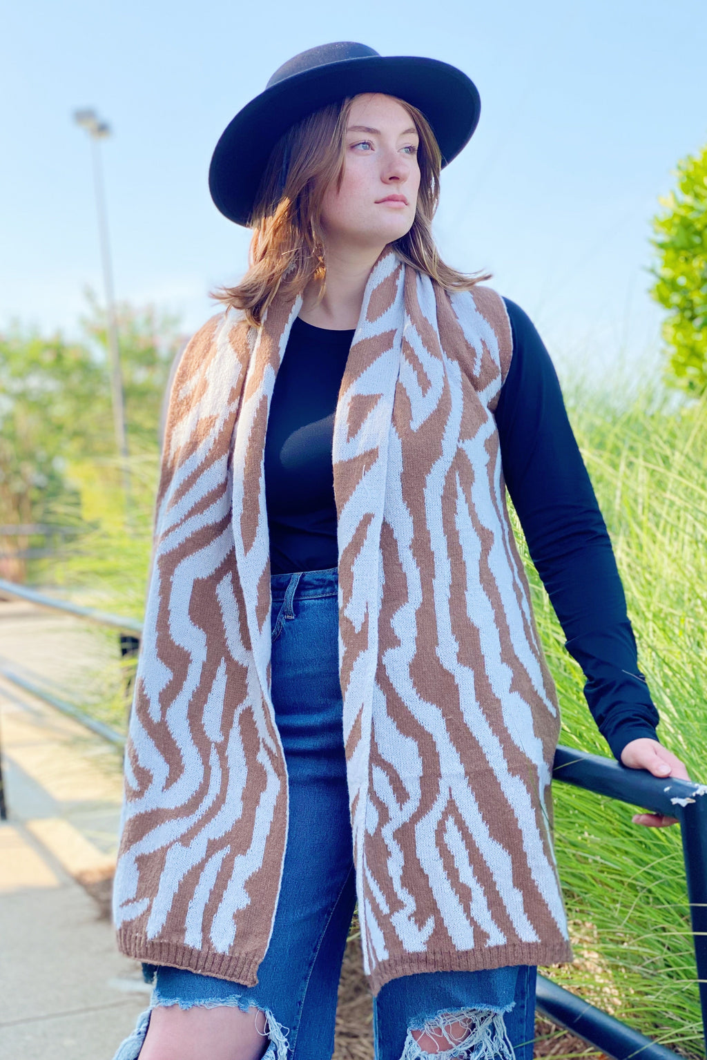 Zebra Knit Scarf – Reversible Cozy Winter Scarf, 13 x 78 in – image 2