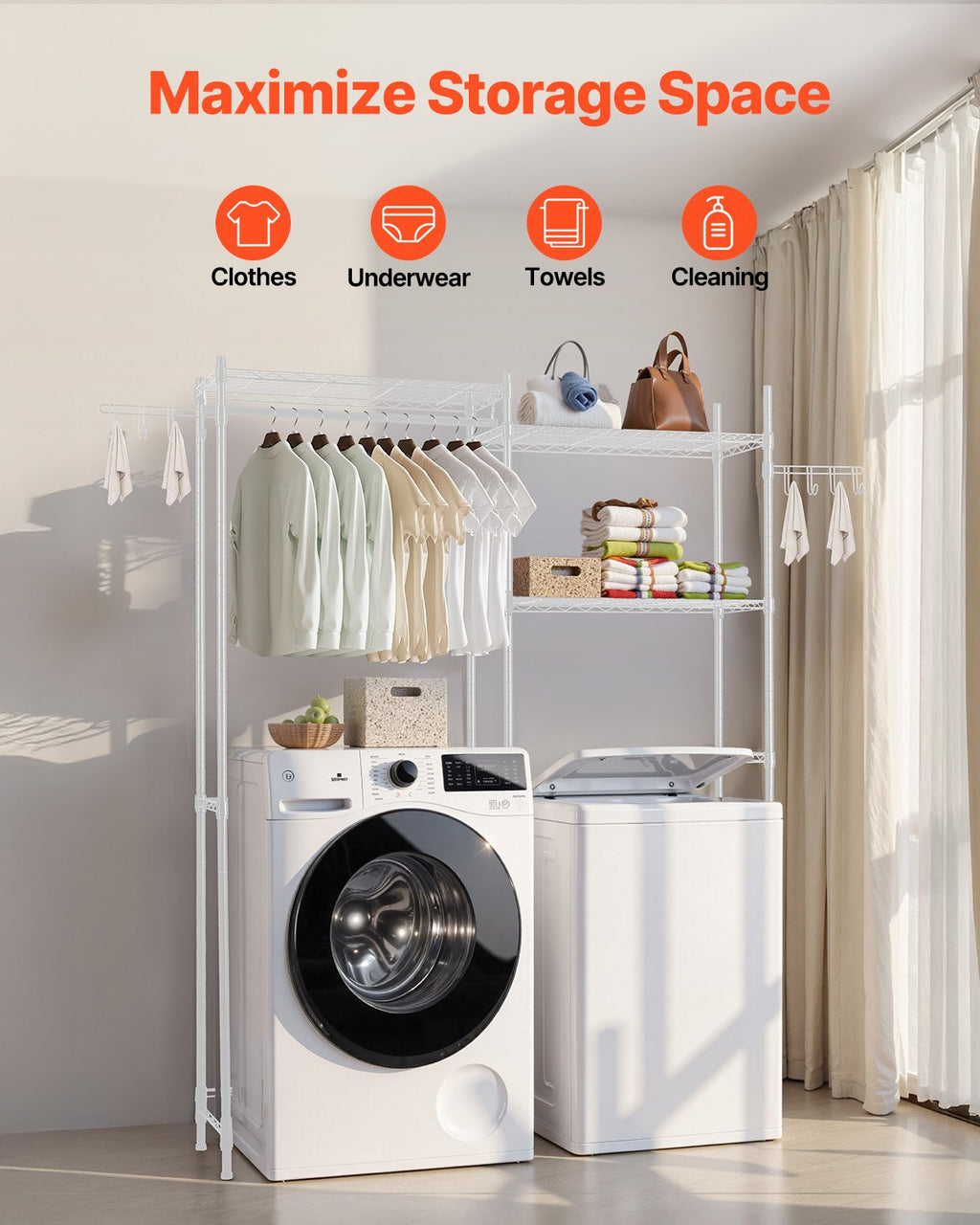 Over Washer Dryer Storage Shelf 5-Tier with Hanger Rod – image 3