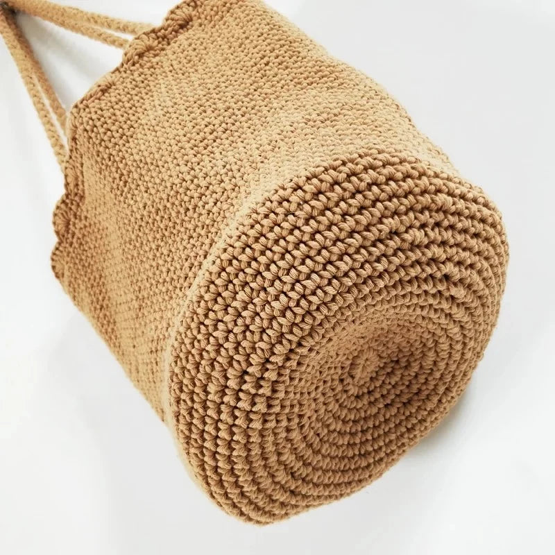 Scalloped Knit Tote Bag – Braided Strap Drawstring Tote – image 4
