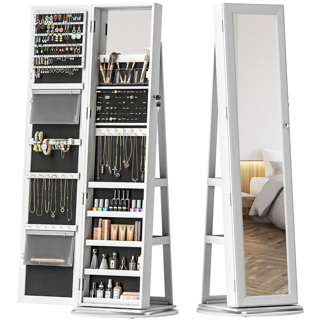 Floor Standing Jewelry Cabinet with LED Lights and Swivel Mirror – image 3