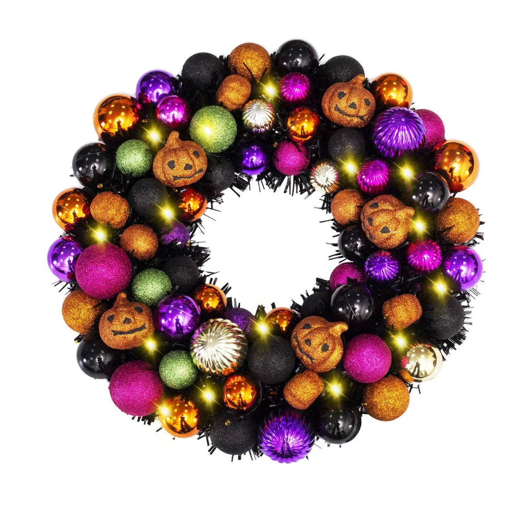 Halloween Wreath 18 in with 20 LED Lights and Pumpkin Ornaments