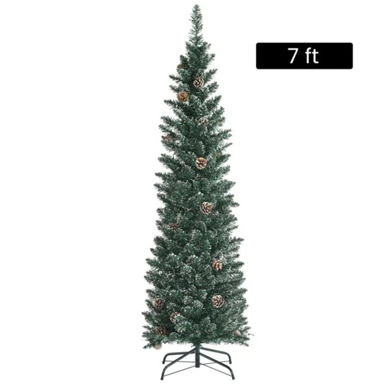 Christmas Tree, 7 Ft Slim with Real Pine Cones and Metal Stand – image 7