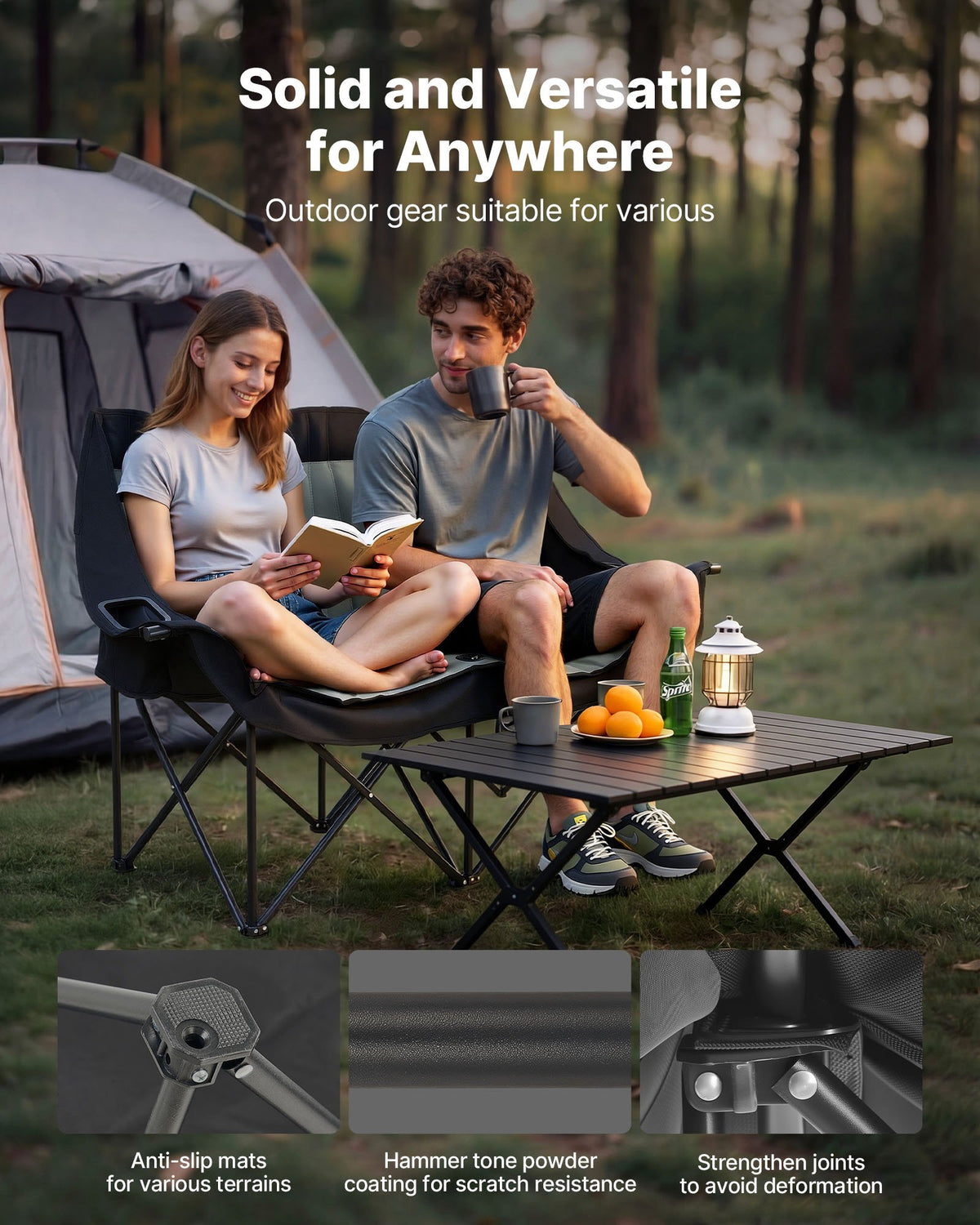 Double Camping Chair Two Person Oversized 660 lb with Cup Holders – image 4