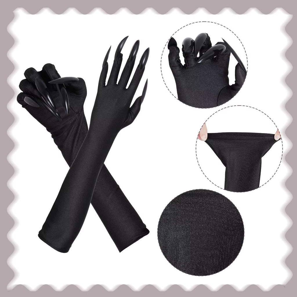 Black Cat Costume Accessories Set with Ears, Lace Mask, Claw Gloves – image 4
