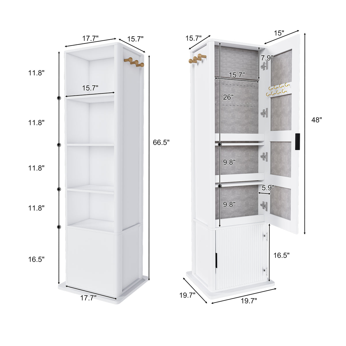 4-in-1 Revolving Makeup Tower with Full Mirror, Hat Hooks and Shelves – image 4