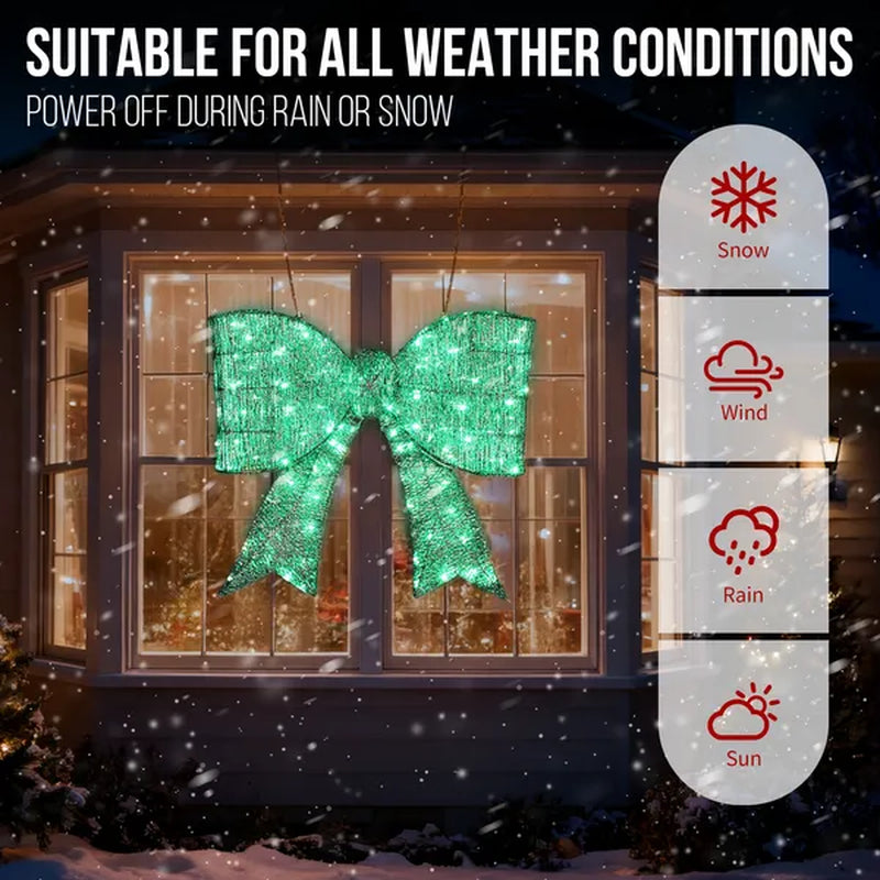Giant Lighted Christmas Bow, 28 in Outdoor Metal Frame with 124 LEDs – image 3
