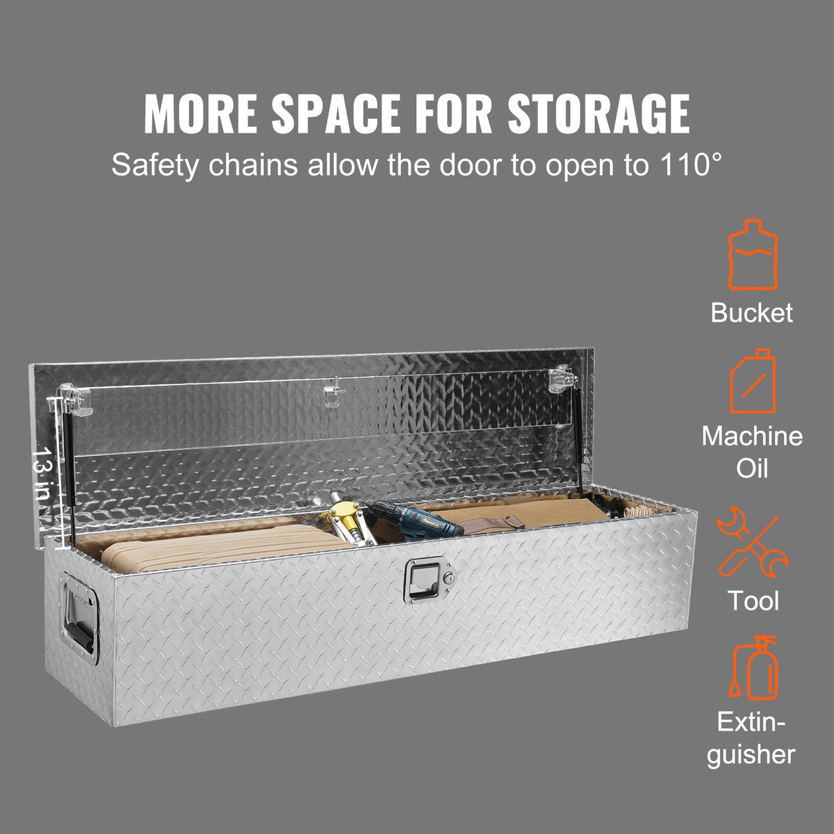 Truck Bed Tool Box 48 in Aluminum, Diamond Plate Chest with Lock