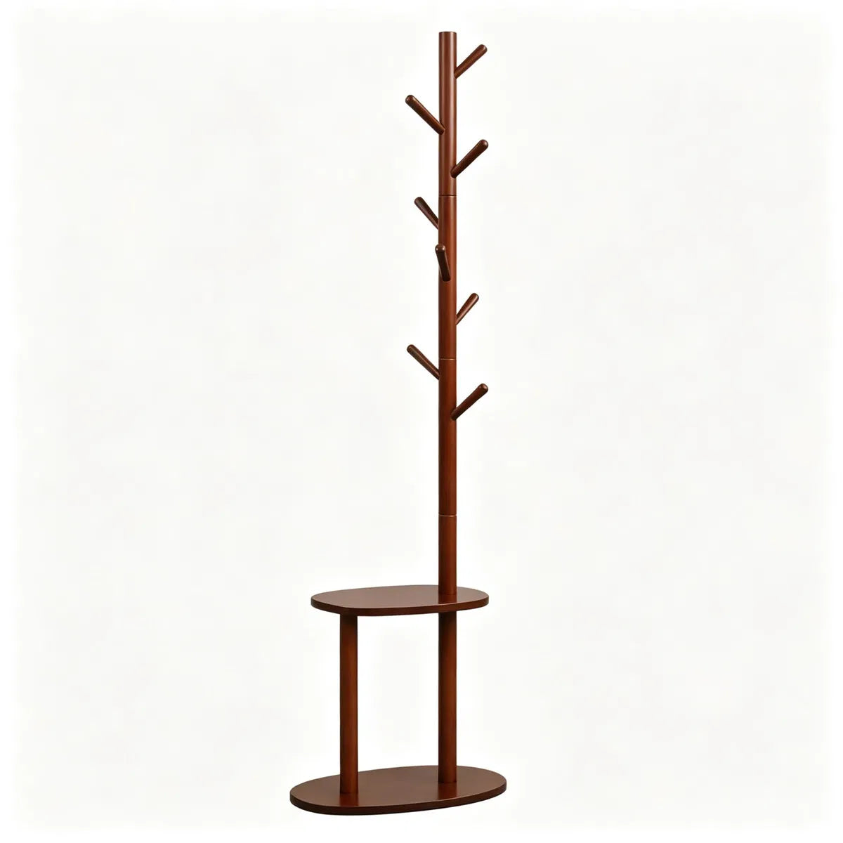 Rubber Wood Coat Tree with 8 Staggered Hooks and 2 Shelves – image 2