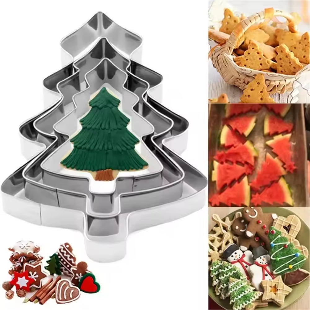 Christmas Cookie Cutter Set – 3 Pc Stainless Steel Tree Molds – image 2