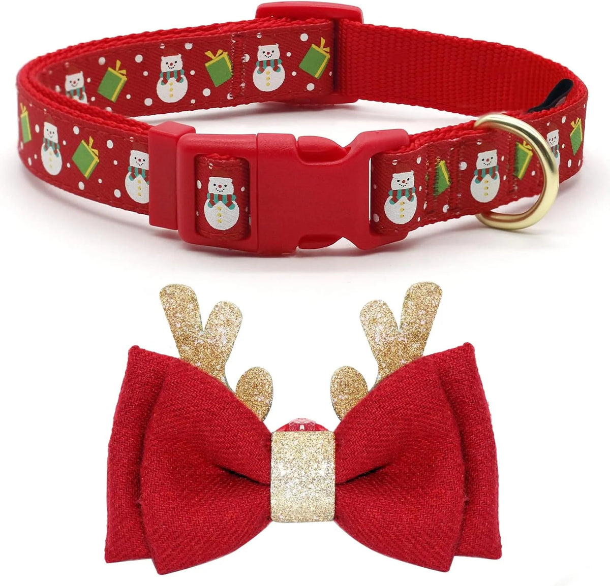Christmas Dog Collar with Removable Antler Bow Tie