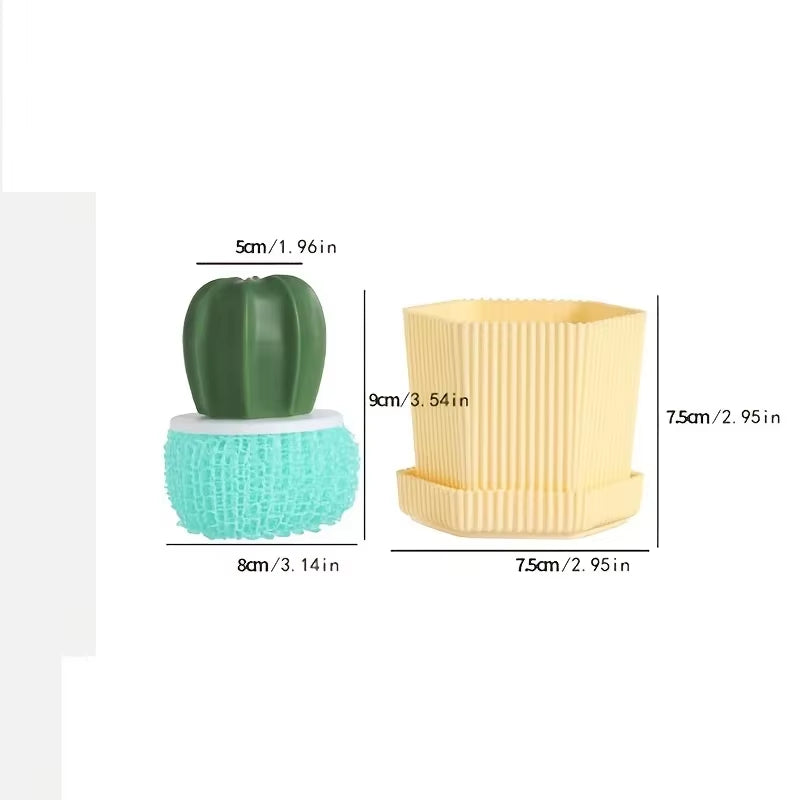 Cactus Dish Brush with Handle for Pots & Pans – image 3