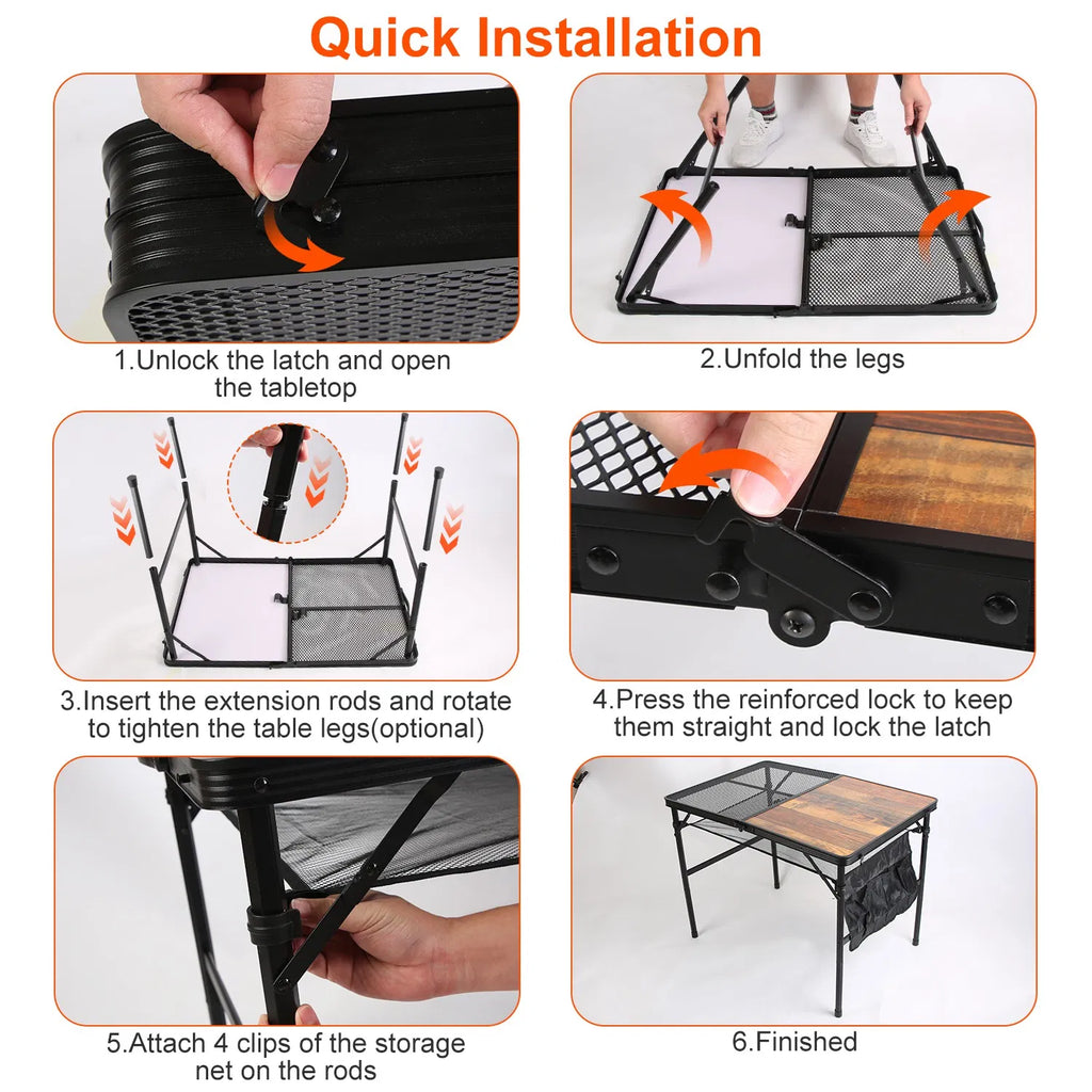 Folding Camping Table 35 x 24 in, Adjustable Height with Storage Net – image 4