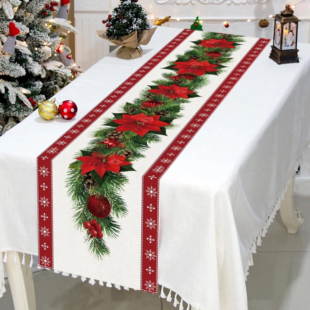 Watercolor Poinsettia Christmas Table Runner 13 x 72 In – image 7