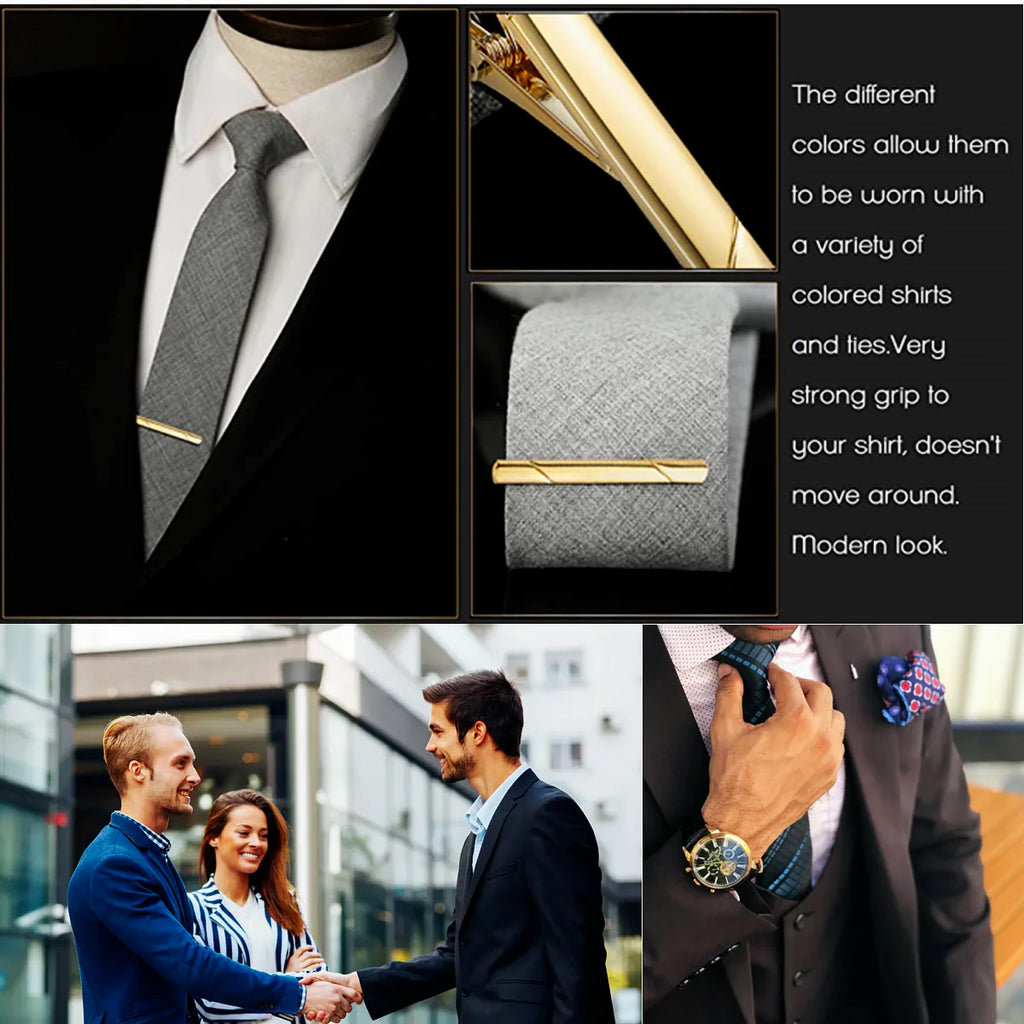 Tie Clip Set for Men – 4 Pcs Stainless Steel, Gold, Black and Silver – image 5