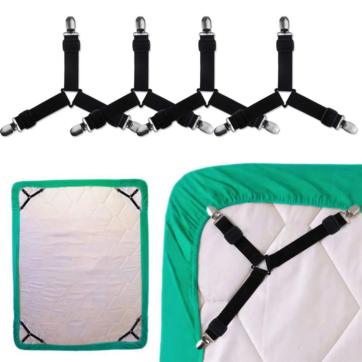 Bed Sheet Holder Straps - 4 Pack 3-Way Elastic Corner Grippers – image 2