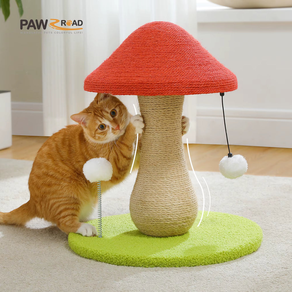 Mushroom Sisal Cat Scratching Post with Pompoms