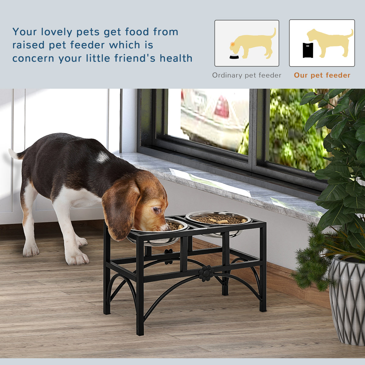 17" Double Stainless Steel Elevated Dog Bowl Feeding Station – image 6