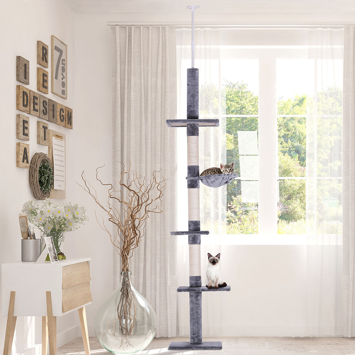 Floor to Ceiling Cat Tree, Adjustable 90.5-102 in 5-Tier Tower – image 2